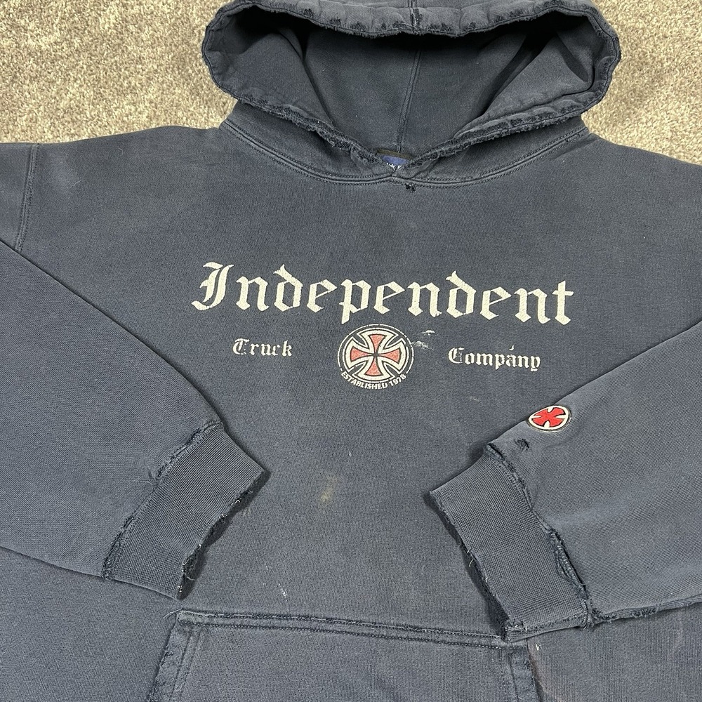 Vintage 90s Independent Truck Co Skateboard Hoodie Sweatshirt Distressed Faded L